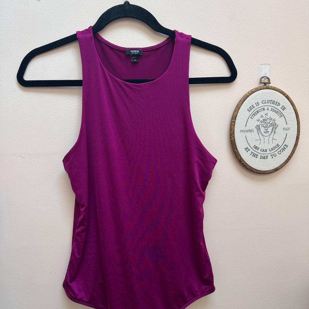Express Tops Body Contour Magenta Thong Bodysuit